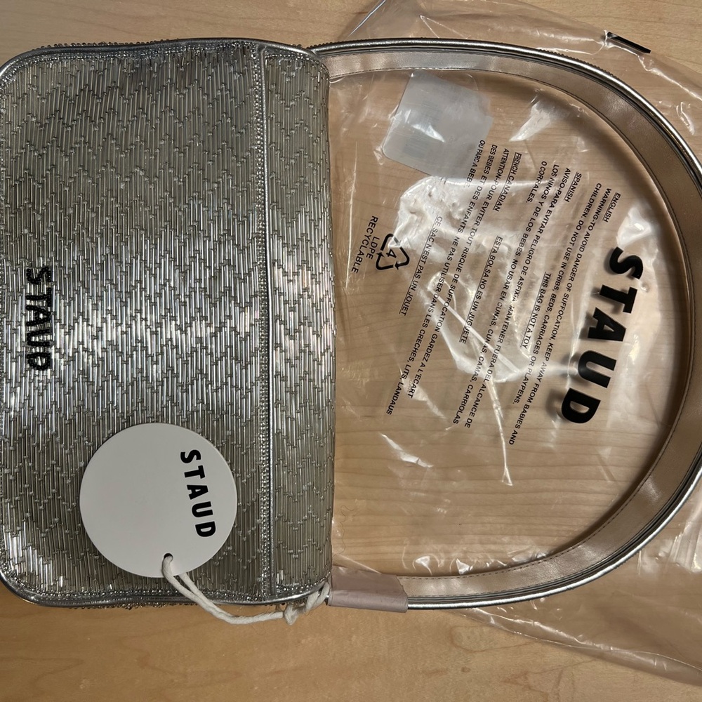 STAUD Tommy Silver shoulder handbag